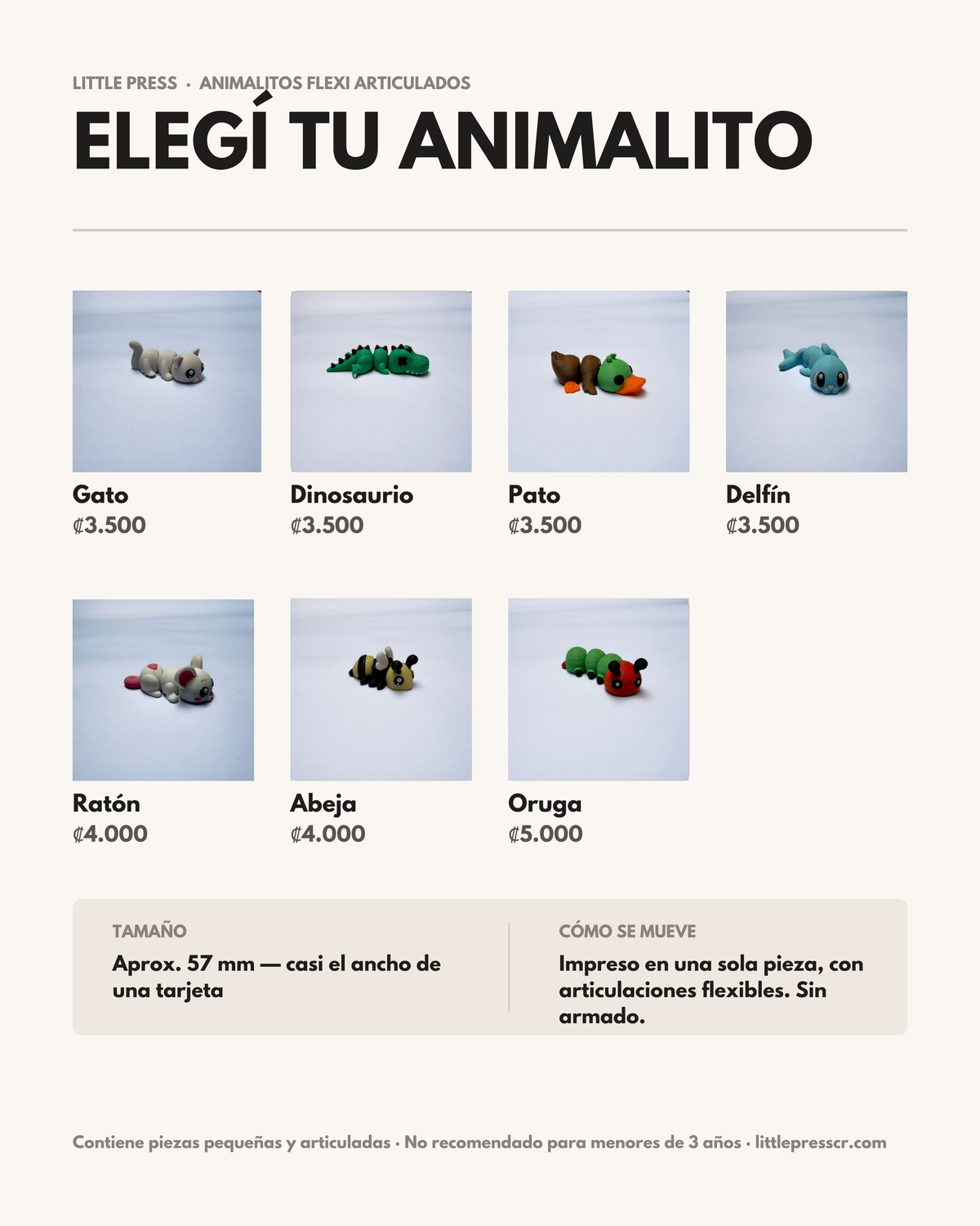 Trío de animalitos flexi — elegí los 3